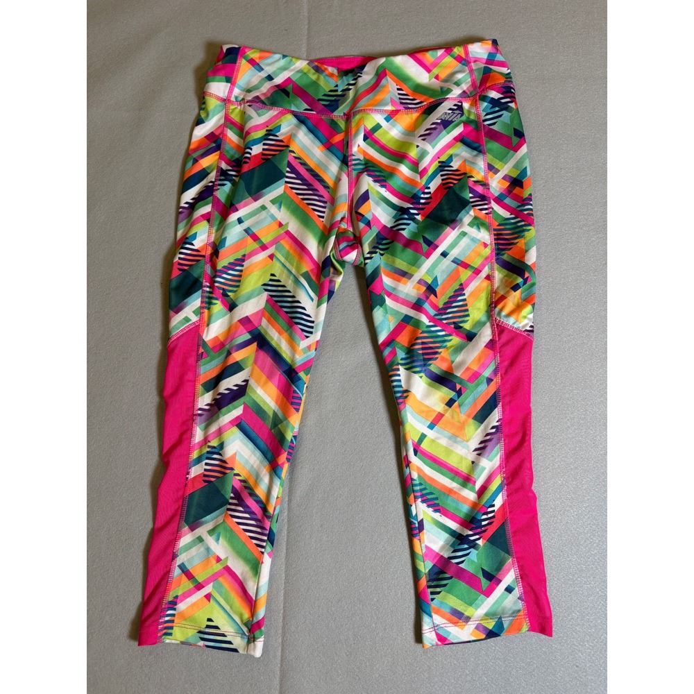 Avia Womens Multi-Color Geometric Print Mesh Panel Capri Leggings RH5M080 Size M